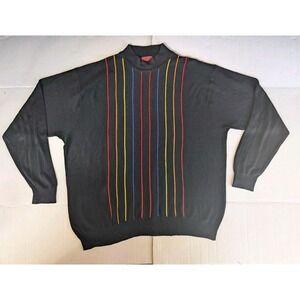 Saxony New York Sweater Mens 3XB 100% Silk Stripe Black